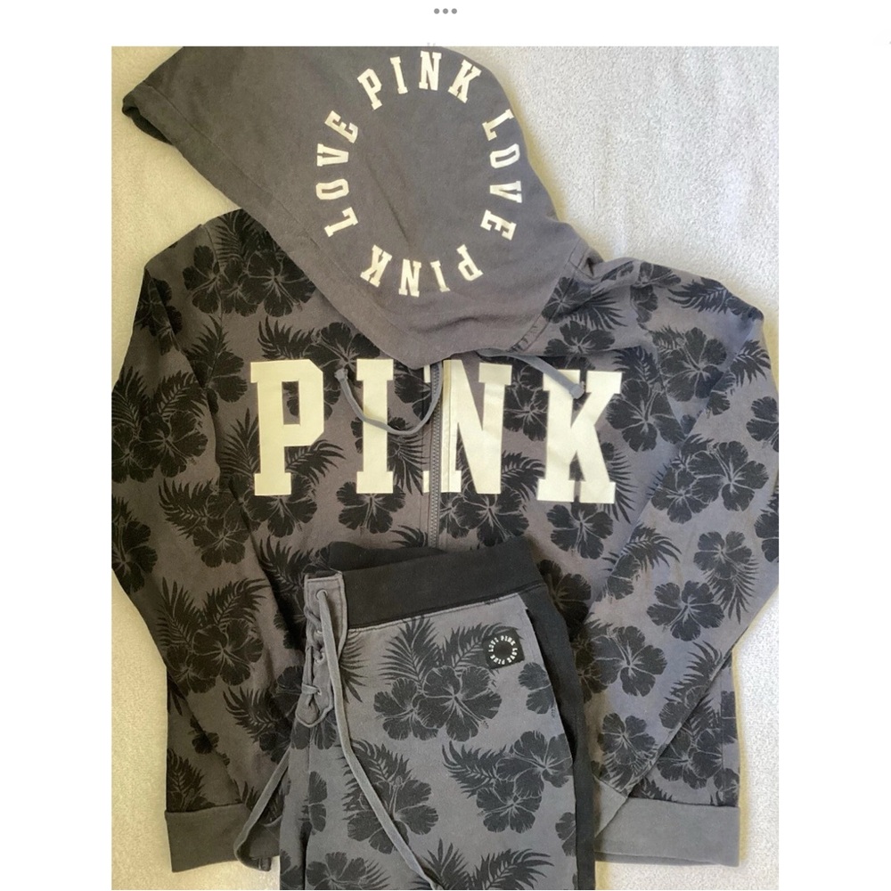 Victoria’s Secret LOVE PINK Hibiscus Flower Hoodie Jacket Joggers Pants Set L